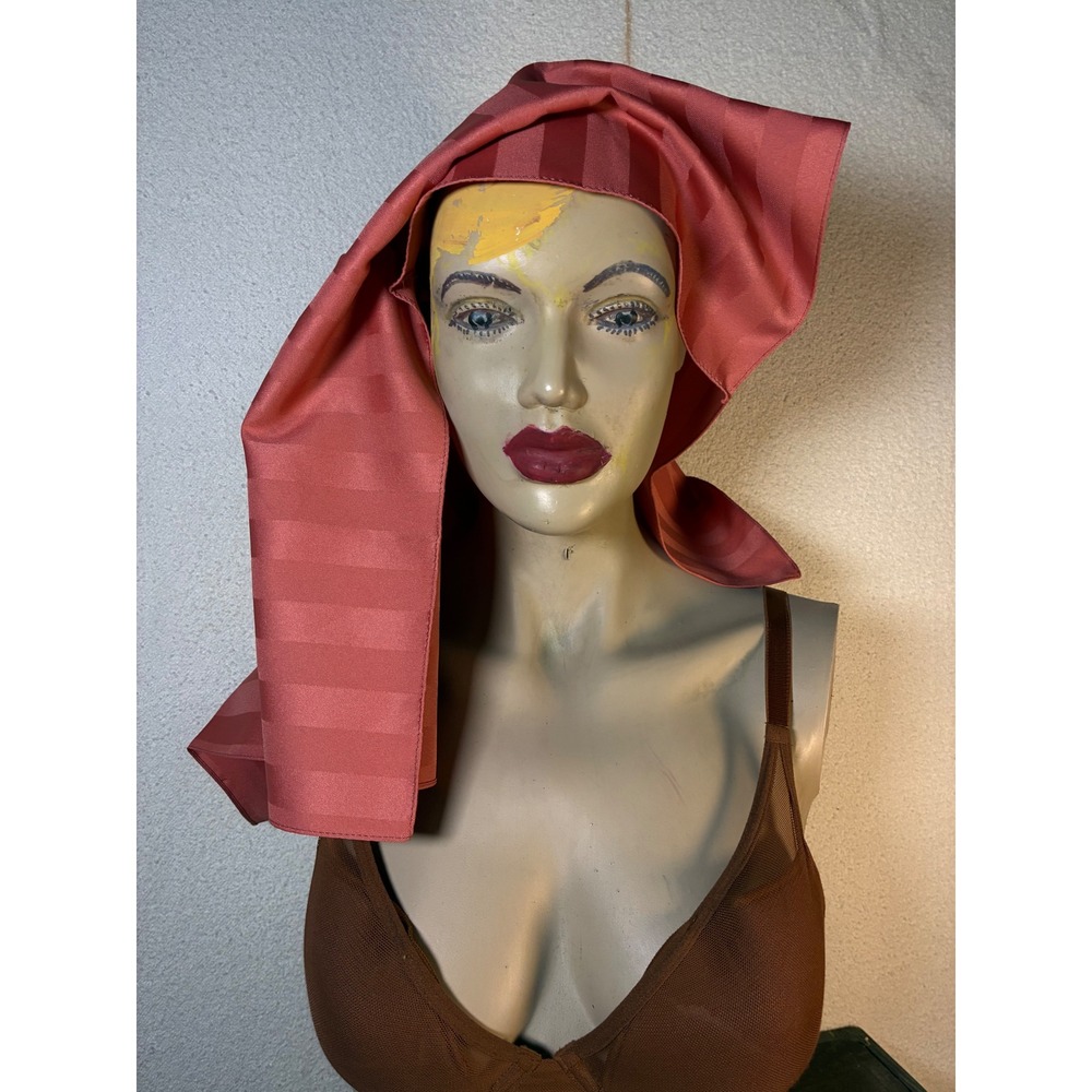 Unbranded Square Scarf Women OS Coral Excellent Tonal Stripe Satin Finish